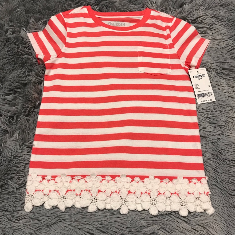NWT OSHKOSH STRIPED CROCHET TRIM T-SHIRT